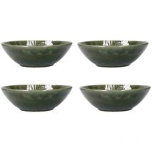 Mikasa Jardin Set de 4 Nudelschalen, 4x Nudelschalen aus Steingut, grün mit Botanicu-Muster, 20cm - spülmaschinenfest und stapelbar
