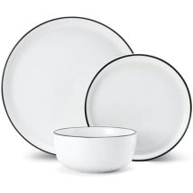 Mikasa Limestone Vajilla De Porcelana De 12 Piezas, Vajilla Blanca Para 4 Con Platos De Cena, Platos De Acompañamiento Y Cuencos, Caja De Regalo Y 