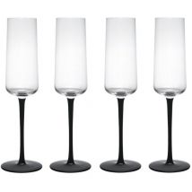 Palermo Set di 4 flute da champagne in cristallo, 250 ml, con stelo nero - 100% cristallo senza piombo - Confezione regalo e lavabile in