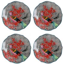 Mikasa - x Sarah Arnett Juego de 4 Platos de Porcelana, Pequeños Platos Redondos con Vibrante Estampado y Borde Festoneado, 19cm - Aptos para