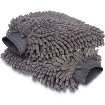 Mikrofaser-Waschhandschuh, Luxus-Autoreinigungstuch, 2er-Pack, Grau