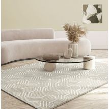 Mila moderner Teppich Wohnzimmer, elegant glänzender Kurzflor, Creme, 120 x 170 cm - The Carpet