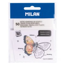 Milan - Bloc 50 notas adhesivas translúcidas removibles, transparentes, 76x76mm