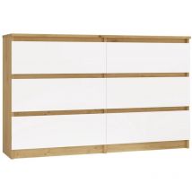 Topeshop - milan – Breite Kommode für Schlafzimmer mit 6 Schubladen – 30x120x77 cm – Aufbewahrungsmöbel – Handwerks und Weiß