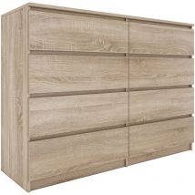 Hucoco - milan - Commode large 8 tiroirs chambre salon - 97x138x40 - Design minimaliste - Meuble de rangement - Aspect bois