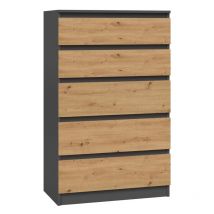 Topeshop - milan - Commode moderne 5 tiroirs - 70x40x109.5 cm - Meuble de rangement - Style Scandinave