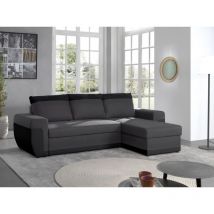 Milan - 4-sitzer Ecksofa Beidseitig Montierbar - Schlaffunktion Und Bettkasten - Aus Kunstleder Und Stoff - Schwarz / Grau