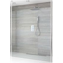 Milano - Alto - 700mm Chrome Floating Glass Walk In Wet Room Shower Enclosure with Screen&44 Profile and Floor to Ceiling Poles - 1200mm Tile Insert