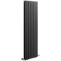 Milano - Aruba - Modern Black Vertical Column Double Oval Panel Radiator - 1600mm x 472mm