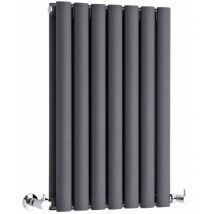 Milano Aruba - Modern Anthracite Horizontal Double Oval Panel Radiator - 635mm x 413mm