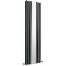 Milano - Aruba - Modern 1800mm x 499mm Anthracite Vertical Oval Panel Radiator with Integral Mirror - Double Panel