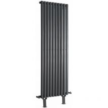 Milano - Aruba - Modern Anthracite Single Panel Vertical Oval Column Radiator with Feet - 1600mm x 590mm