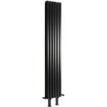 Milano - Aruba - Modern Black Double Panel Vertical Oval Column Radiator with Feet - 1600mm x 354mm