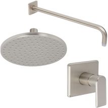 Ashurst - Modern Brushed Nickel Manual Mixer Shower Valve with 188mm Round Rainfall Shower Head and Wall Arm - Milano