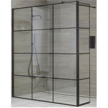 Milano - Barq - 800mm Black Recessed Walk In Wet Room Shower Enclosure with Grid Pattern Screen&44 Hinged Return Panel and Support Arm - No Shower