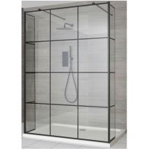 Milano - Barq - Black Floating Glass Walk In Wet Room Shower Enclosure with Grid Pattern Screen&44 Hinged Return Panels&44 Support Arms and White