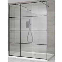 Milano Barq - Black Floating Glass Walk In Wet Room Shower Enclosure with Grid Pattern Screen&44 Support Arms and White Tray - 900mm x 900mm