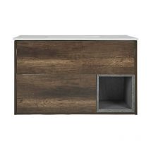 Milano Bexley Dark Oak 1010mm Bathroom Vanity Unit with Basin - With LED Light