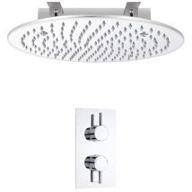 No Brand - Milano Mirage – Modern 1 Outlet Twin Thermostatic Mixer Shower Valve with 400mm Ceiling Mounted Recessed Round Rainfall Shower Head