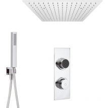 Milano Vis Digital Two Outlet Thermostatic Shower with 500mm Square Ceiling Mounted Recessed Rainfall Shower Head and Hand Shower Handset Kit - Chrome
