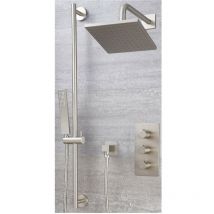 Milano Hunston - Modern 2 Outlet Triple Thermostatic Mixer Shower Valve with 200mm Wall Mounted Square Rainfall Shower Head and Hand Shower Handset