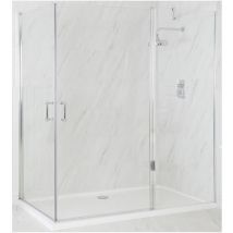 Milano Langley - Traditional Chrome Corner Walk In Wet Room Hinged Door Shower Enclosure with White Tray and Fast Flow Waste - 1400mm x 700mm