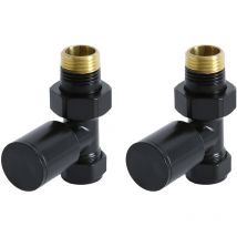 15mm Straight Heated Towel Rail Radiator Valves - Black - Milano