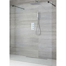 Nero - 1000mm Black Floating Glass Walk In Wet Room Shower Enclosure with Screen and Support Arms - No Shower Drain - Milano