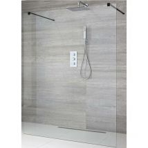 Milano - Nero - 1200mm Black Floating Glass Walk In Wet Room Shower Enclosure with Screen and Support Arms - 800mm Tile Insert Shower Drain