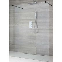 Nero - 1200mm Black Floating Glass Walk In Wet Room Shower Enclosure with Screen and Support Arms - 1200mm Tile Insert Shower Drain - Milano