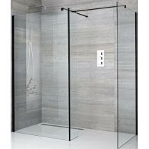 Nero - Black Corner Walk In Wet Room Shower Enclosure with 700mm & 900mm Screens&44 Return Panel and Support Arms - No Shower Drain - Milano