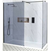 Milano - Nero-Luna - Black Corner Walk In Frameless Wet Room Shower Enclosure with Smoked Glass Screens&44 Support Arms and White Tray - 1200mm x