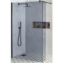 Milano Nero-Luna - 900mm Black Recessed Walk In Frameless Wet Room Shower Enclosure with Smoked Glass Screen&44 Return Panel and Support Arm - 800mm