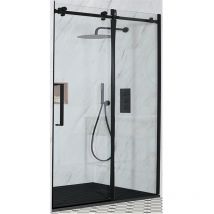 Milano - Nero - Black Reversible Frameless Sliding Door Shower Enclosure with Graphite Slate Effect Tray and Fast Flow Waste - 1200mm x 800mm