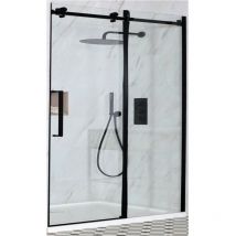 Milano - Nero - Black Reversible Frameless Sliding Door Shower Enclosure and White Tray with Fast Flow Waste - 1100mm x 900mm