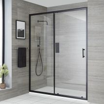 Milano - Nero - Black Reversible Walk In Wet Room Sliding Door Shower Enclosure with White Slate Effect Tray and Fast Flow Waste - 1500mm x 800mm