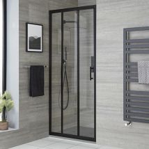 Milano Nero - Black Reversible Walk In Wet Room Triple Sliding Door Shower Enclosure with Light Grey Slate Effect Tray and Fast Flow Waste - 800mm x