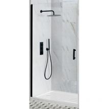 Milano Nero - Black Walk In Wet Room Hinged Door Shower Enclosure and White Tray with Drying Area and Fast Flow Waste - 1400mm x 900mm