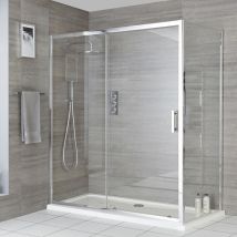 Portland - 1700mm Chrome Reversible Wet Room Shower Enclosure Sliding Door - With 700mm Side Panel - Milano