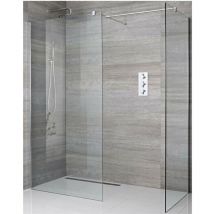 Milano Portland - Chrome Corner Walk In Wet Room Shower Enclosure with 1200mm & 900mm Screens and Support Arms - 200mm Square Tile Insert Shower Drain