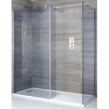 Milano Portland-Luna - Chrome Corner Walk In Frameless Wet Room Shower Enclosure with Smoked Glass Screens and Hinged Return Panel&44 Support Arms