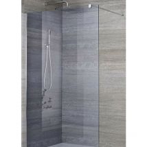 Milano - Portland-Luna - 1200mm Chrome Recessed Walk In Frameless Wet Room Shower Enclosure with Smoked Glass Screen and Support Arm - 800mm Linear