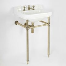 Milano - Richmond - Traditional White Ceramic Bathroom Basin Sink with Brushed Gold Washstand - 560mm x 450mm (3 Tap Hole)