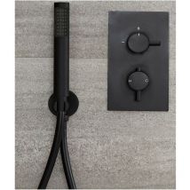No Brand - Milano Nero - Modern 1 Outlet Twin Thermostatic Mixer Shower Valve with Pencil Hand Shower Handset&44 Hose&44 Outlet Elbow and Bracket