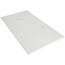 Milano Rasa - White Low Profile Rectangular Textured Slate Effect Shower Tray and Waste - 1100mm x 700mm