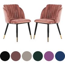 Set of 2 Milano Velvet Dining Chairs - Metal Legs w/ Gold End Caps - Dining Room Chair - Upholstered Chair - Modern Dining Chair w/ Arms - Pink