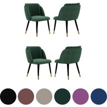 Set of 4 Milano Velvet Dining Chairs - Metal Legs w/ Gold End Caps - Dining Room Chair - Upholstered Chair - Modern Dining Chair w/ Arms - Green