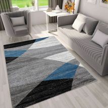 Milano9118 Blau Moderner Designer Heatset Teppich Geometrisches Muster Meliert