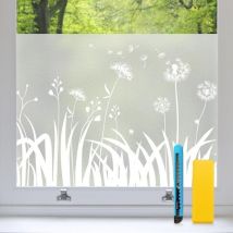 Milchglas-fensterfolie Mit Löwenzahn-motiv – 44,5 X 200 Cm – Blickdicht – Sichtschutz, Uv- Und Hitzebeständig – Selbstklebend – Geeignet Für 