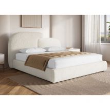 Milena - Lit coffre en velours chiné beige 180x200 cm milena